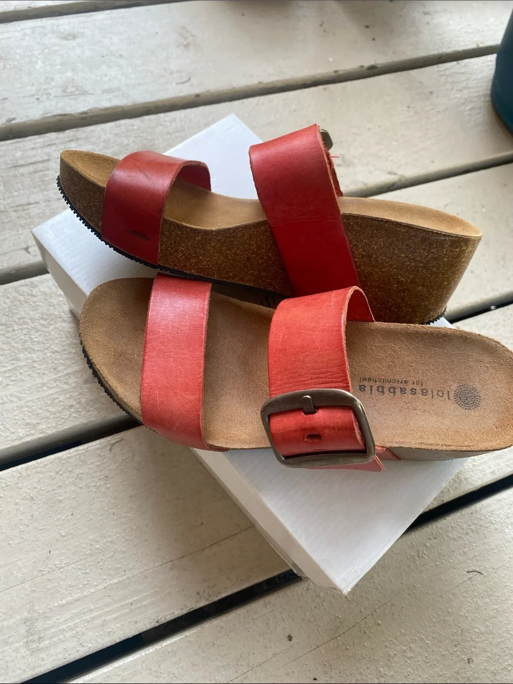 Lola Sabbia Red Leather Wedge Sandals Comfort Slide Buckle Shoes Womens 37/US7